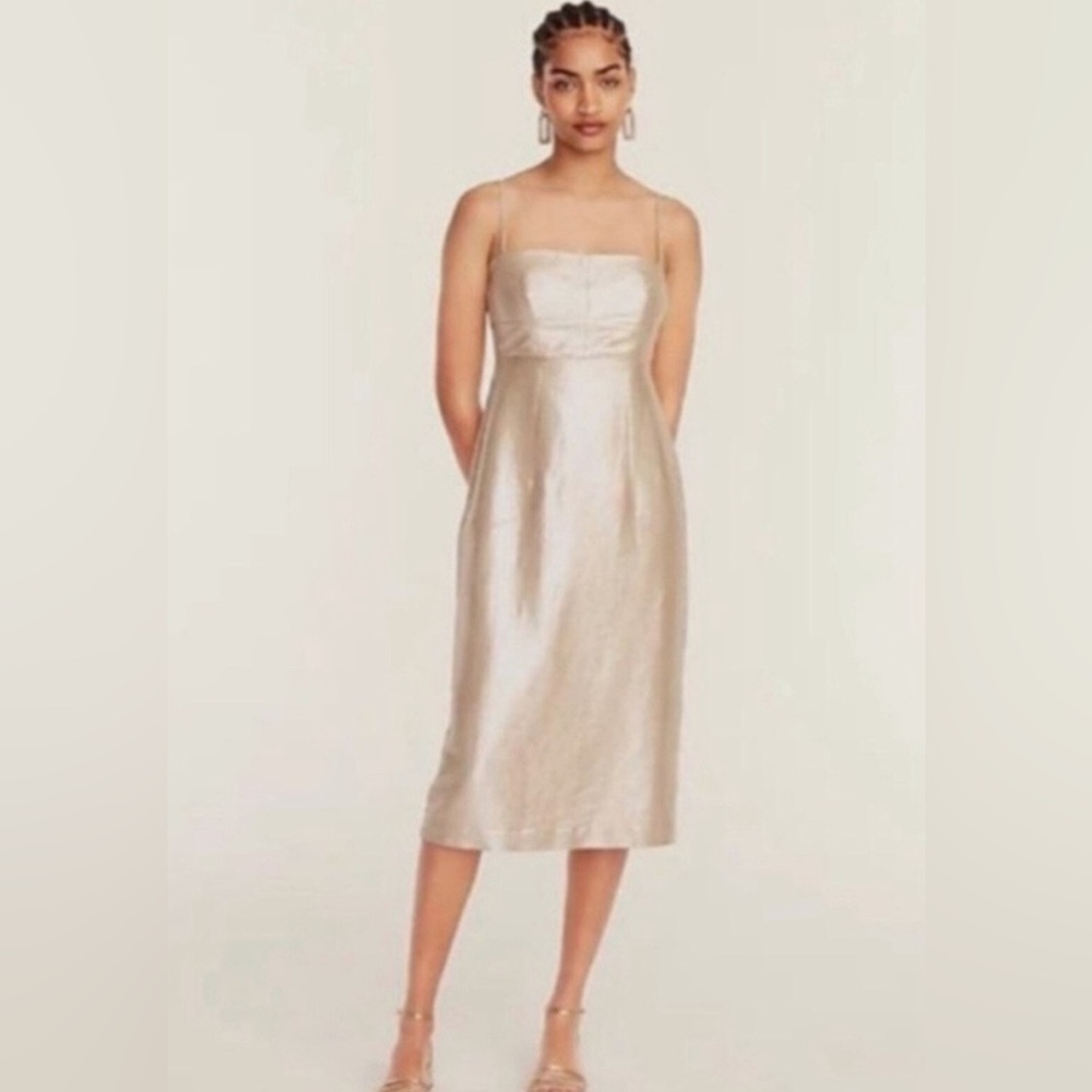 J. Crew Collection Dress Double Tie Metallic Gold Mini in Gold